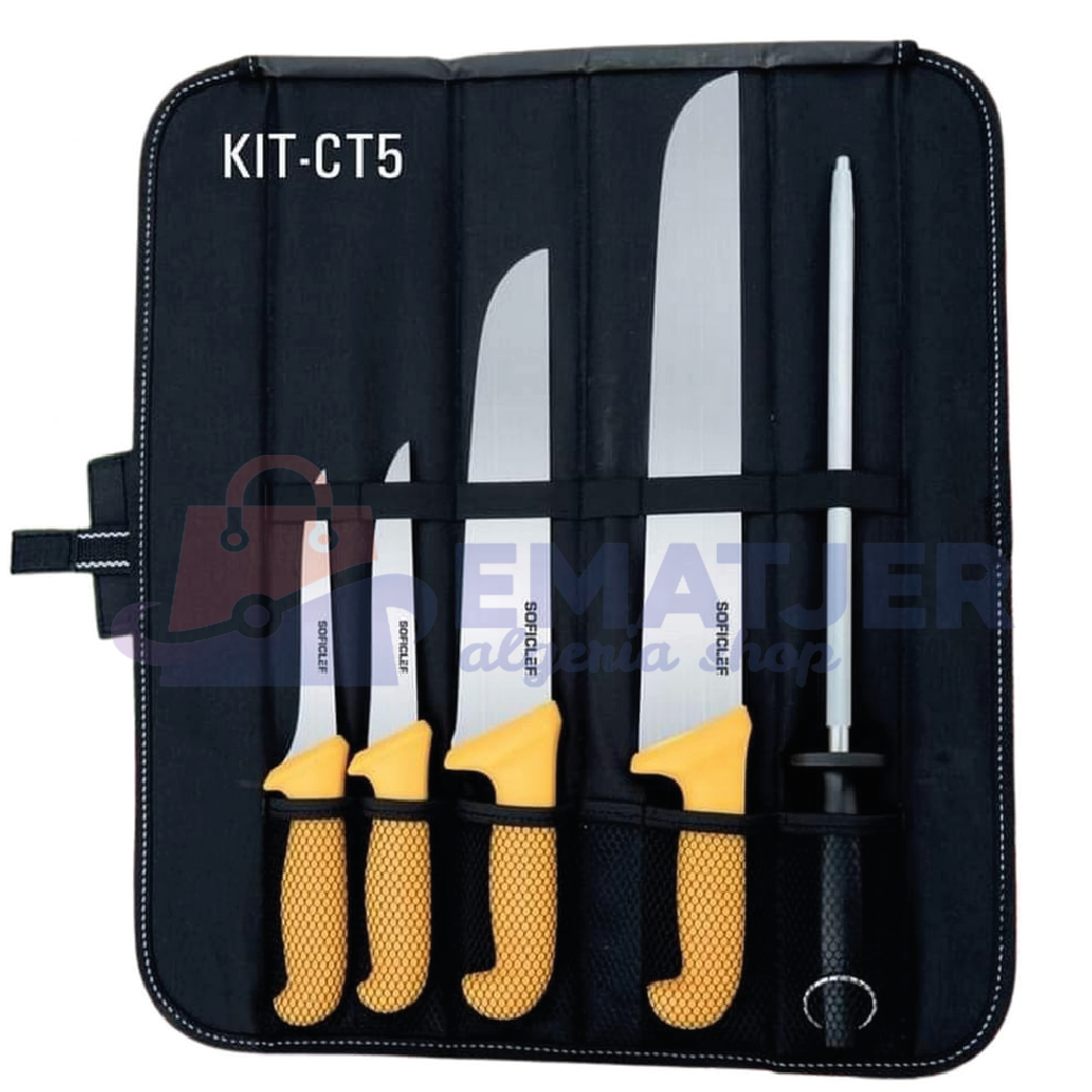 Kit de 4 couteau INOX et aiguiseur avec pochette SOFICLEF - Ematjer